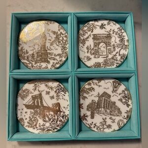 Tiffany & Co. New York City Toile White and Gold Coaster Set
